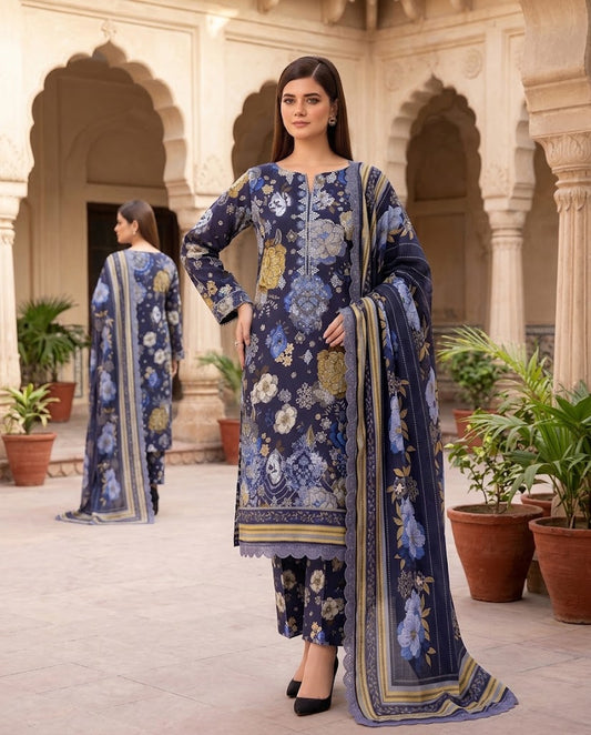 Baroque khaddar suit dupatta