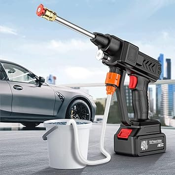 Cordless washer drawing water from bucket