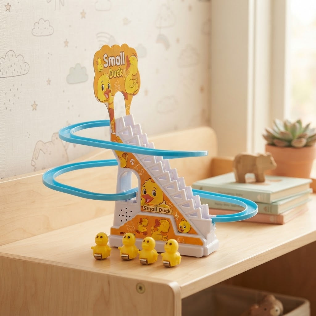 Small Duck Stair Climbing Toy – Musical Duck Track Slide Playset for Kids